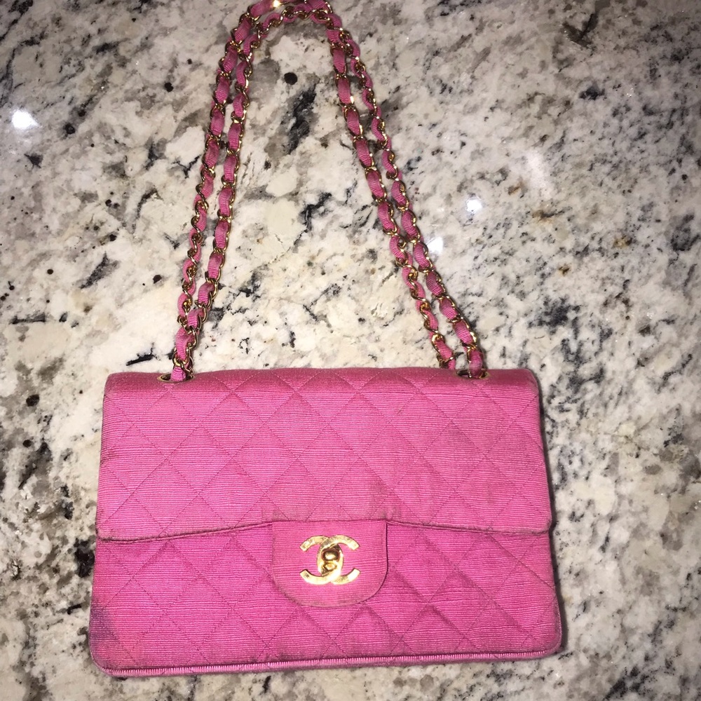 Chanel fuchsia double flap bag with gold hardware